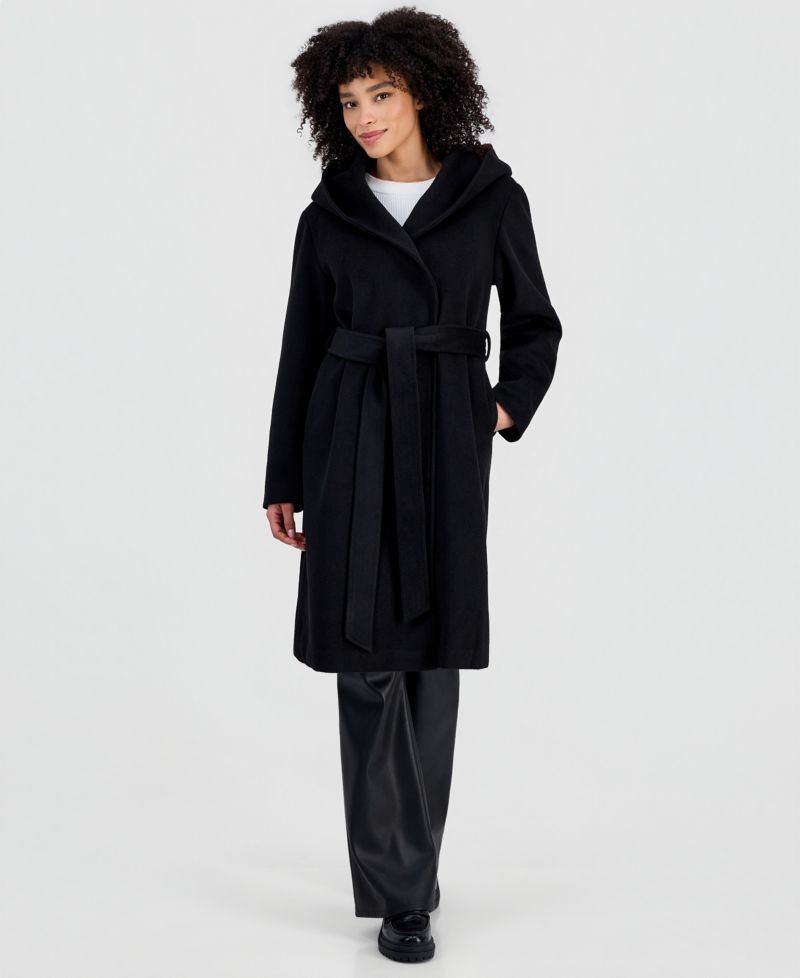 Women's Hooded Tie-Belt Wrap Coat