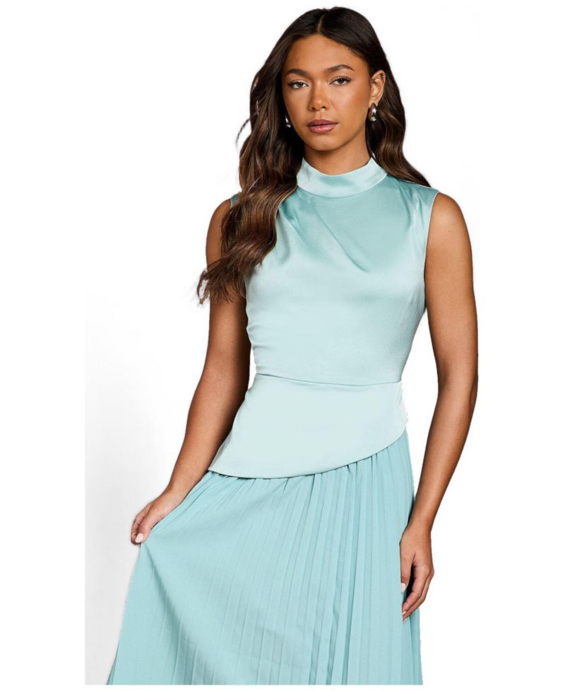 Women's High Neck Pleated Midi Dress