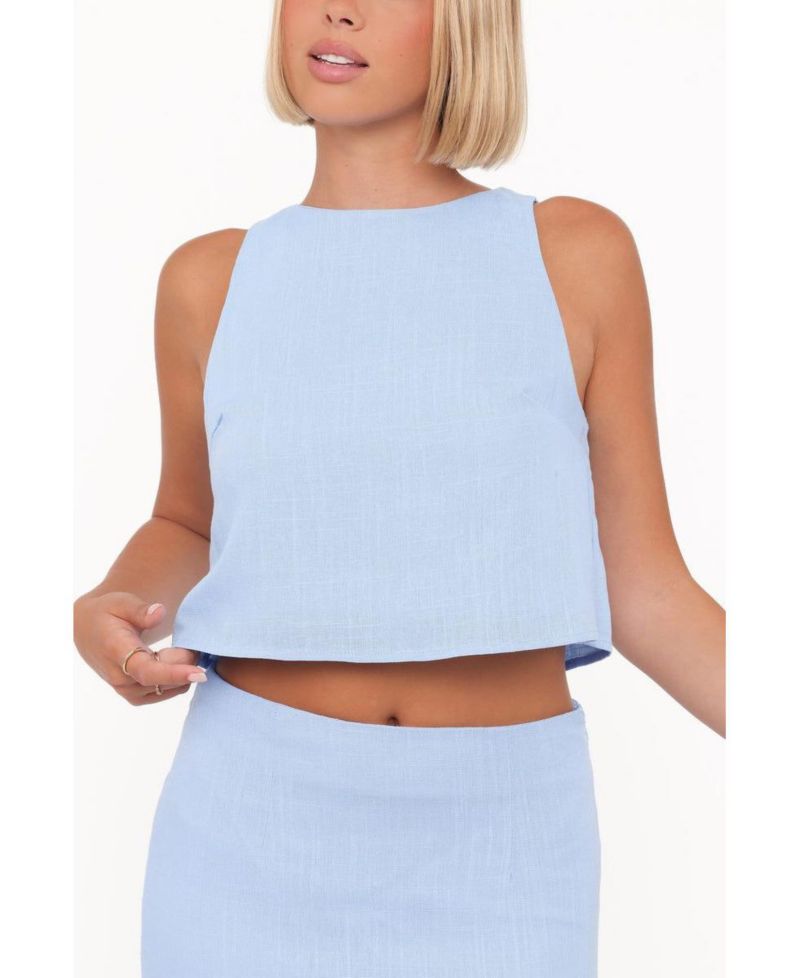 Women's Madison Cropped Linen-Blend High-Neck Tank