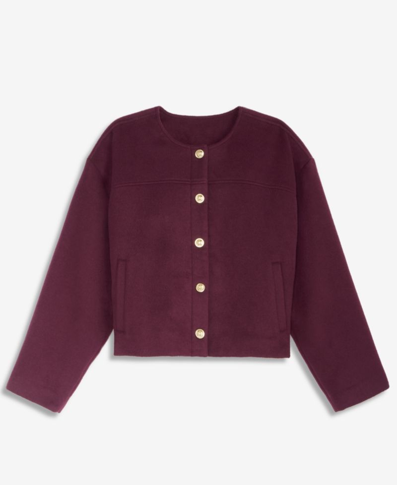Petite Poly-Wool Blend Snap-Front Jacket