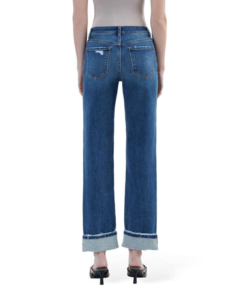 Women's High Rise Distressed Cuffed Straight Jeans