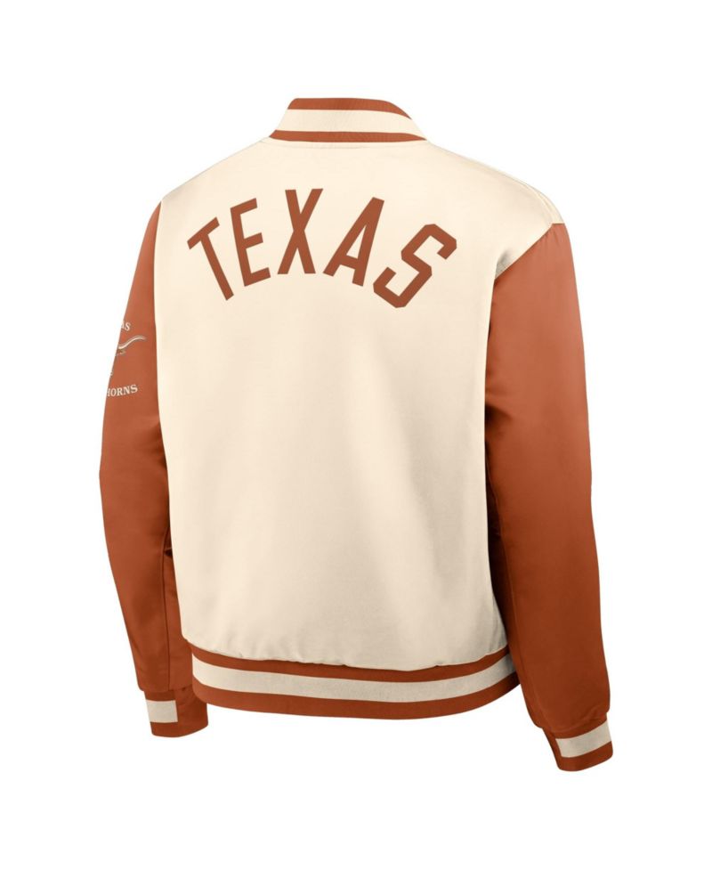 Men's Natural/Texas Orange Texas Longhorns Legacy Full-Snap Bomber Jacket