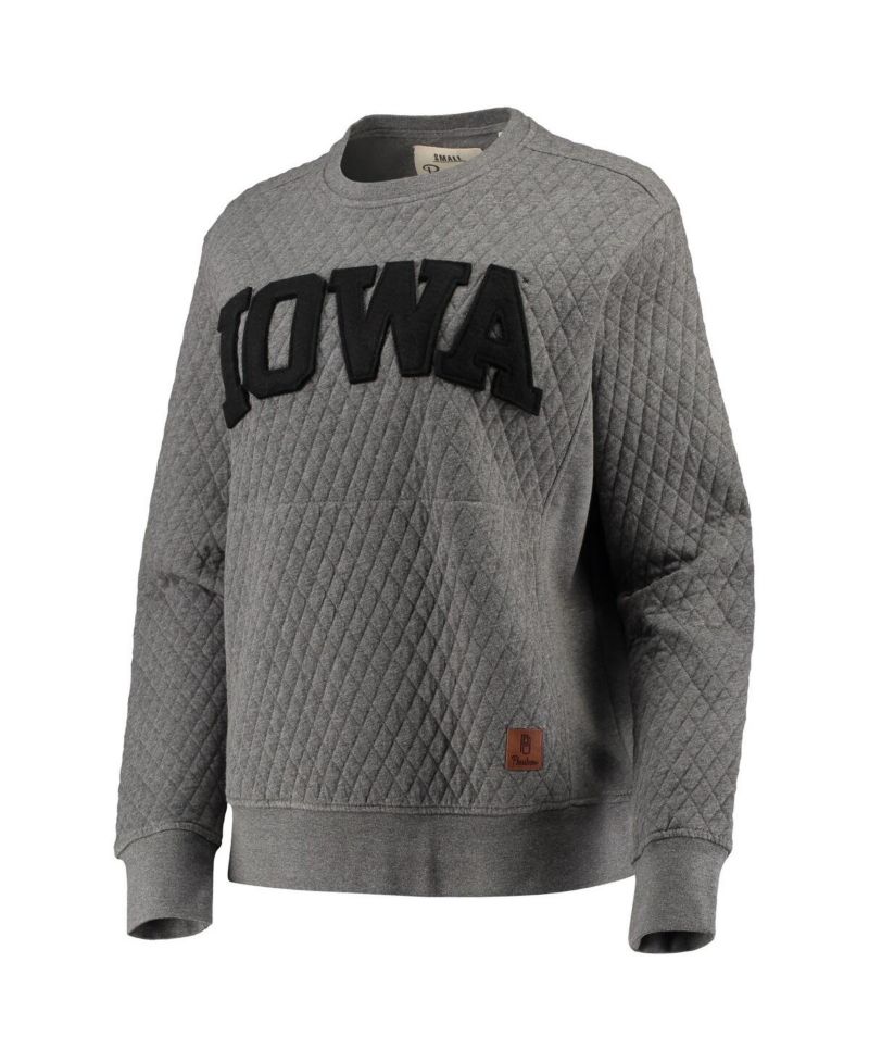 Women's Heather Charcoal Iowa Hawkeyes Moose Quilted Pullover Sweatshirt