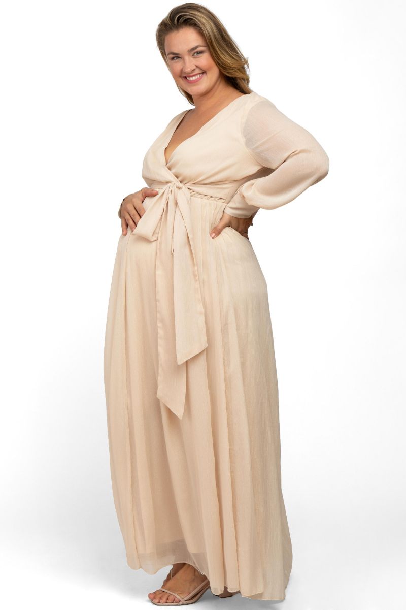 Women's Maternity Metallic Chiffon Plus Maxi Dress