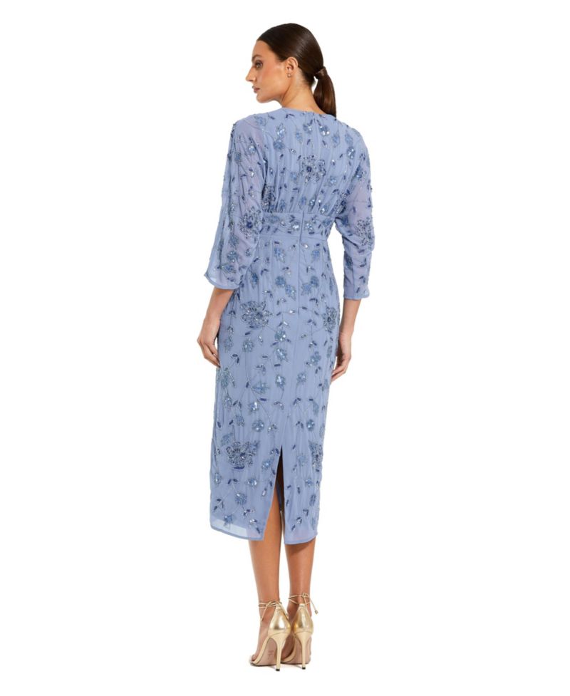 Women's Floral Embellished Georgette Blouson Midi Dress