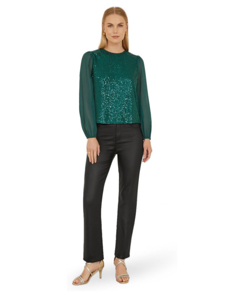 Women's Sheer Sleeve Sequin Top