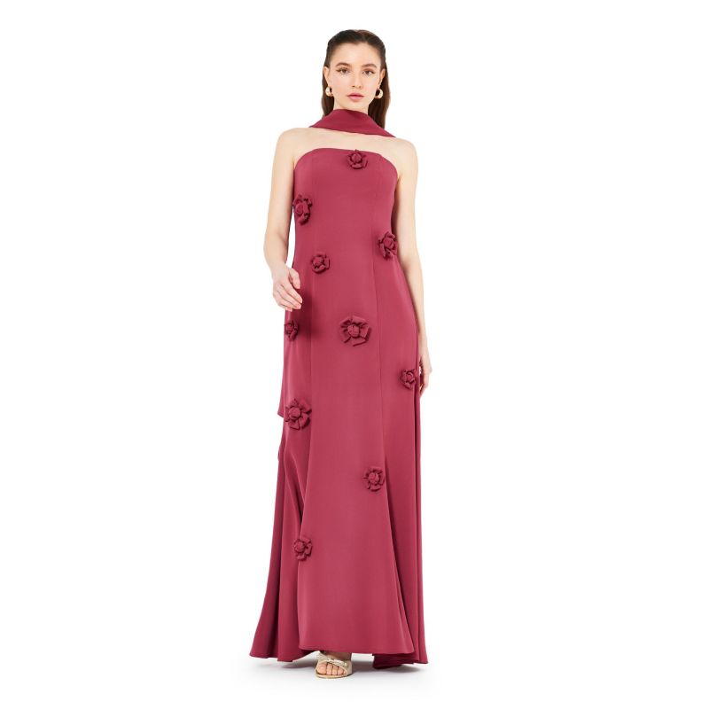 Floral Applique Strapless Mermaid Gown