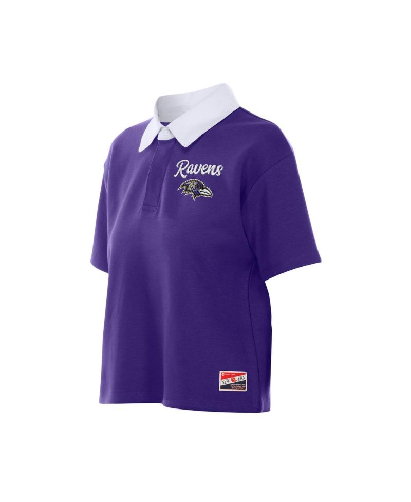 Women's Purple Baltimore Ravens Throwback Boxy Cropped Polo Shirt