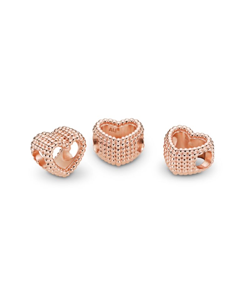14K Rose Gold-Plated Beaded Open Heart Charm