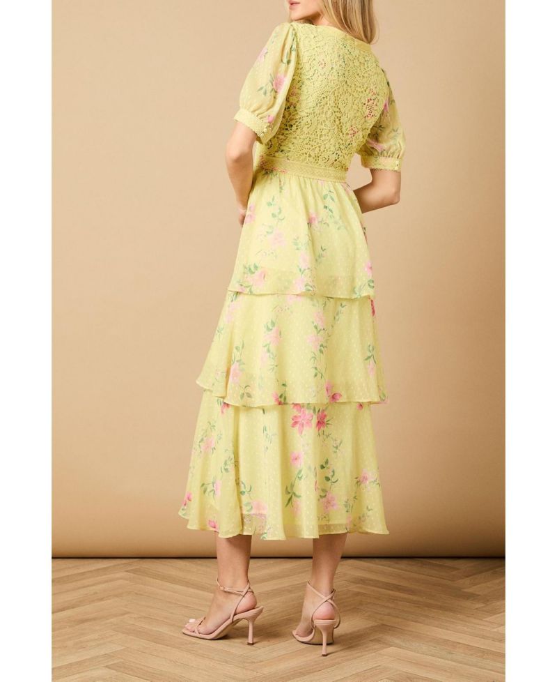 Women's Lace Bodice Tiered Midi Dress