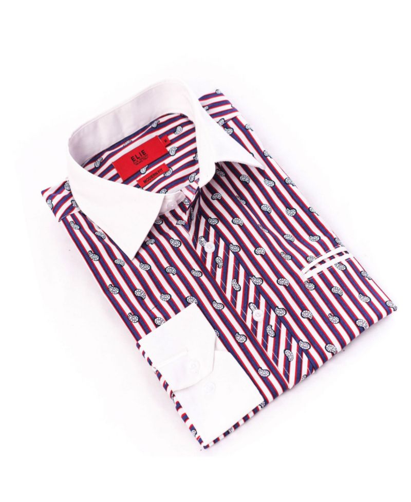 Little Boys Red Slim Fit Printed Button-Down Shirt