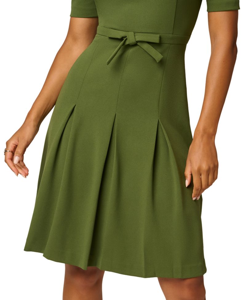 Petite Bow-Front Pleated A-Line Dress