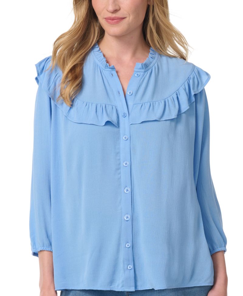 Women's Nia Peasant 3/4-Sleeve Cascading-Ruffles Blouse