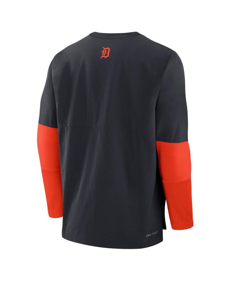 Men's Navy/Orange Detroit Tigers Authentic Collection Lightweight Player Tri-Blend Performance Pullover Sweatshirt