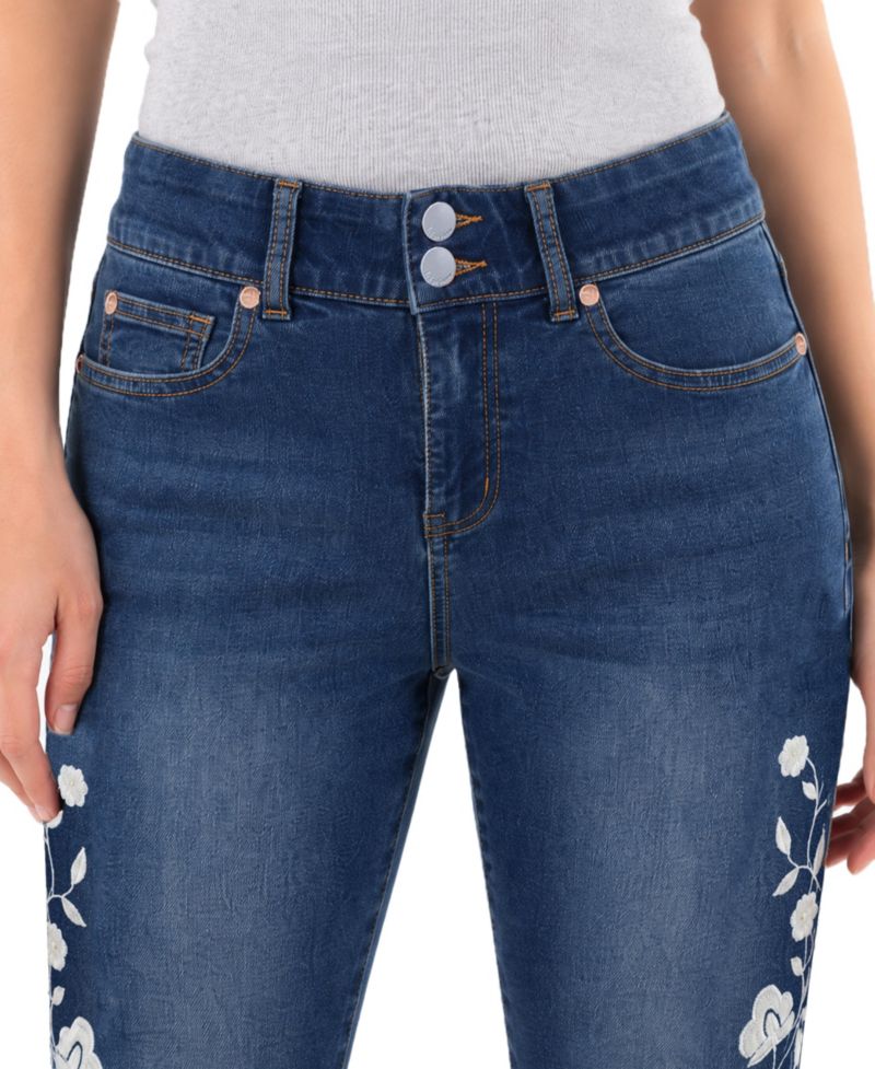 Women's Two Button Tummy Control Embroidered Wide Cuff Crop