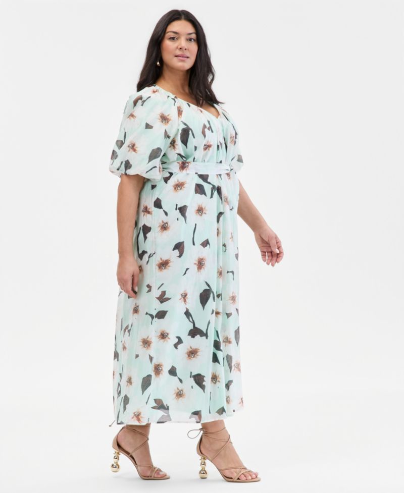Plus Size Puffed-Sleeve Maxi Dress