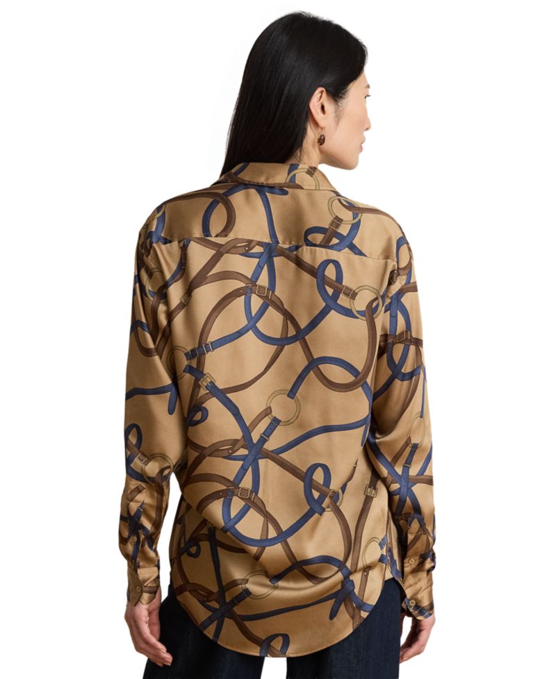 Petite Belting Print Collared Shirt