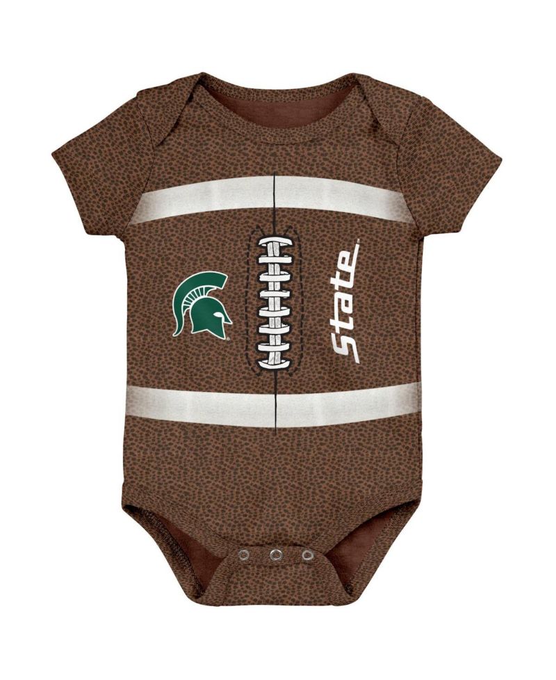 Newborn Infant Brown Michigan State Spartans Catch Me Football Bodysuit