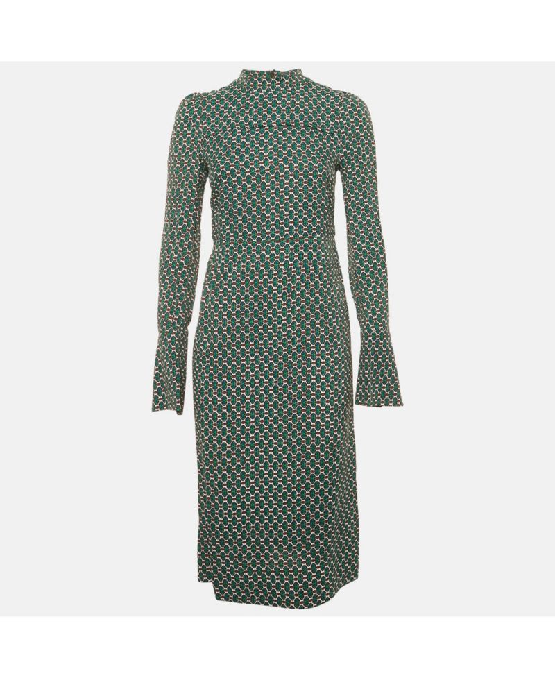 Women's Green Printed Crepe Midi Dress