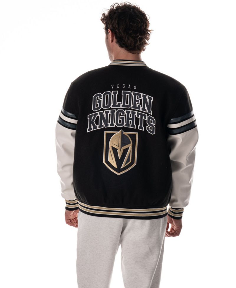 Men's and Women's Black Vegas Golden Knights Drop Shoulder Full-Snap Varsity Jacket