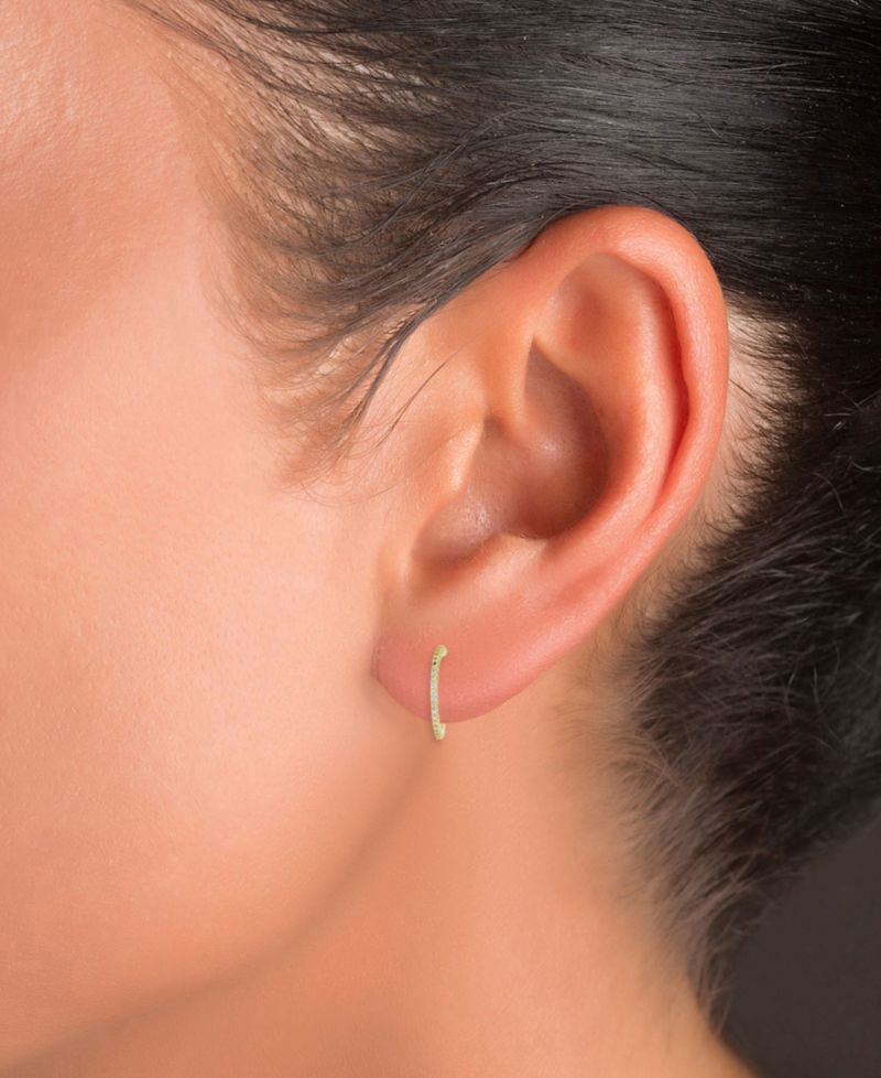 Cubic Zirconia Studded Small Narrow Hoop Earrings, 0.63"