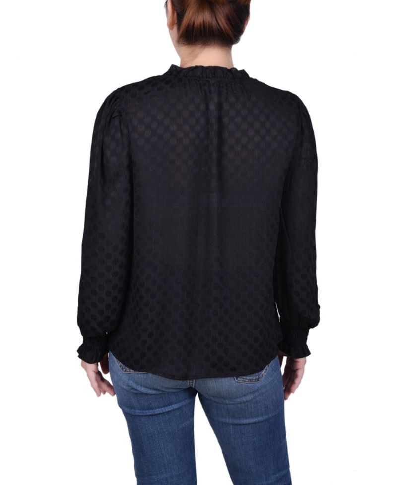 Petite Long Sleeve Smocked Cuff Blouse