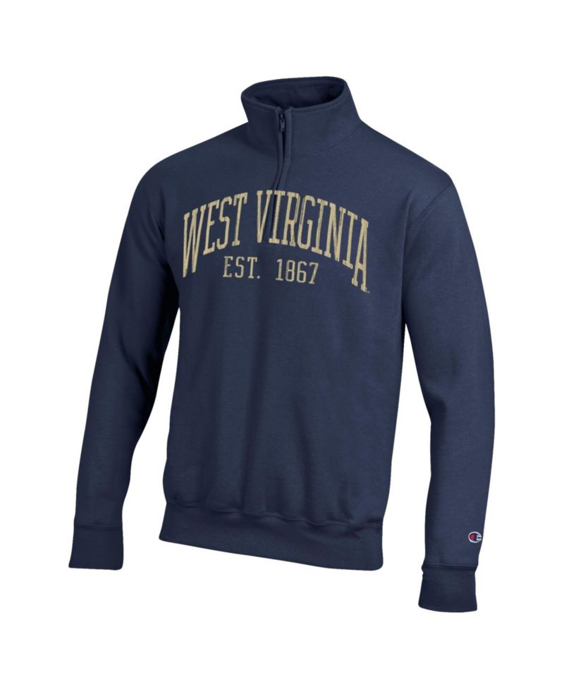 Men's Navy West Virginia Mountaineers Powerblend Quarter-Zip Pullover Sweatshirt
