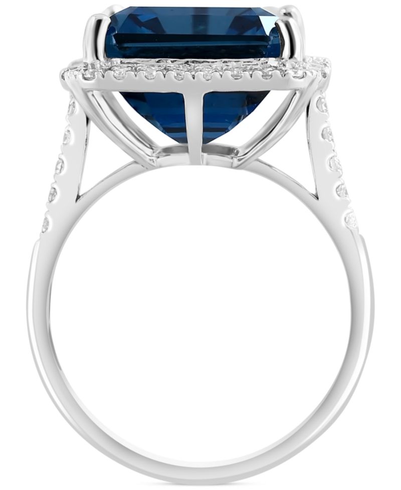 EFFY® Blue Topaz (10-3/4 ct. t.w.) & Diamond (3/8 ct. t.w.) Halo Ring in 14k White Gold