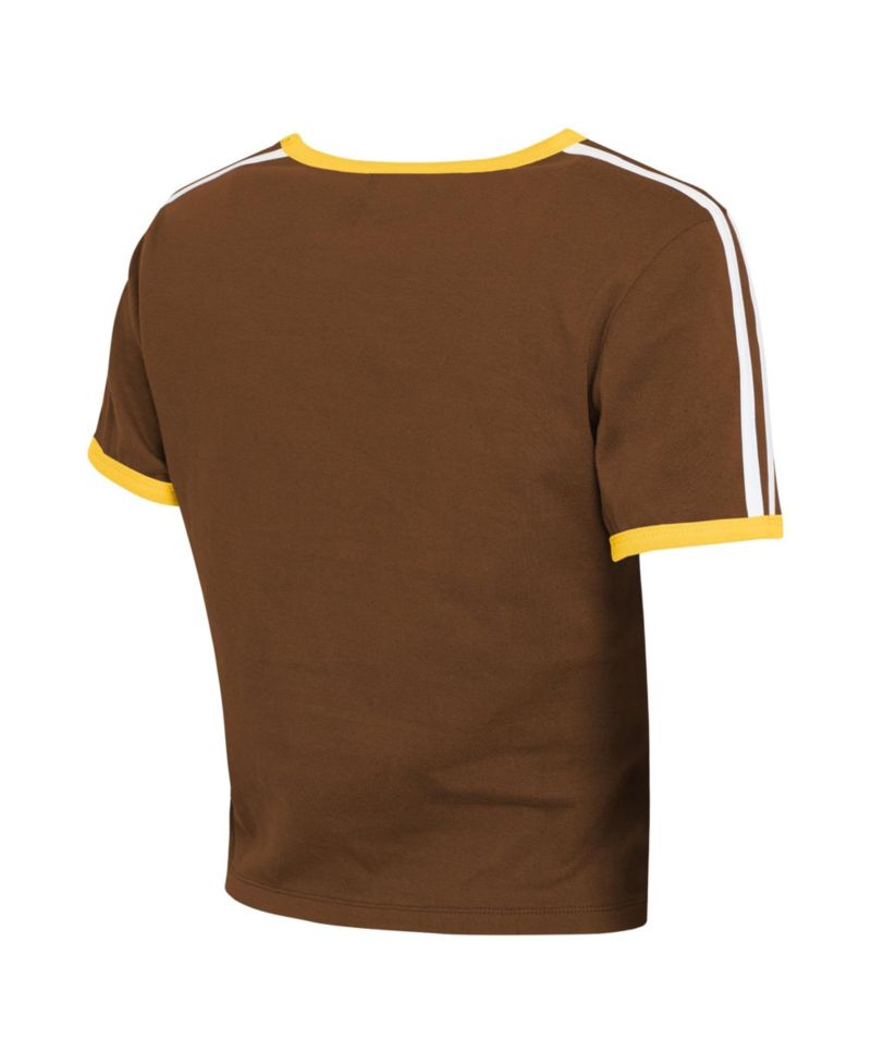 Women's Brown San Diego Padres Cropped Throwback Ringer Baby T-Shirt