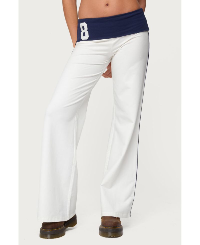 Women's 8 Contrast Fold Over Wide Leg Pants