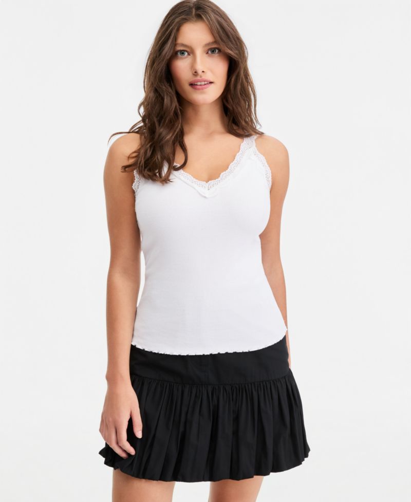Women's Lace-Trim Ribbed Tank Top