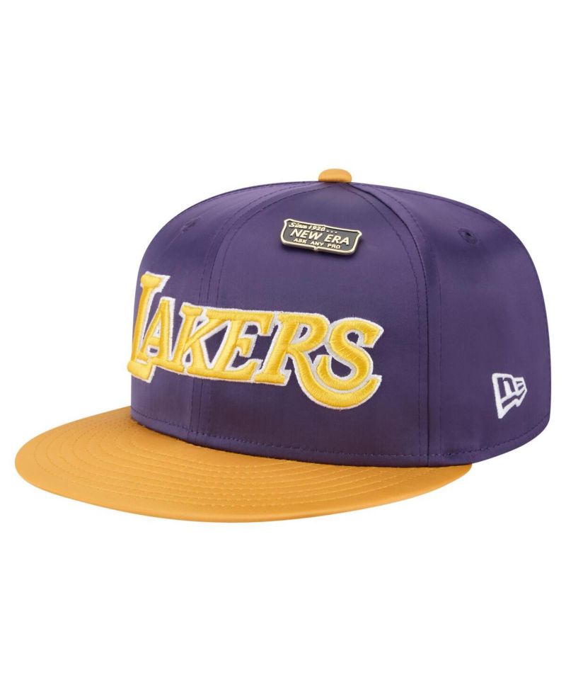 Men's Purple/Gold Los Angeles Lakers Throwback Satin Vintage Pin Two-Tone 59FIFTY Fitted Hat
