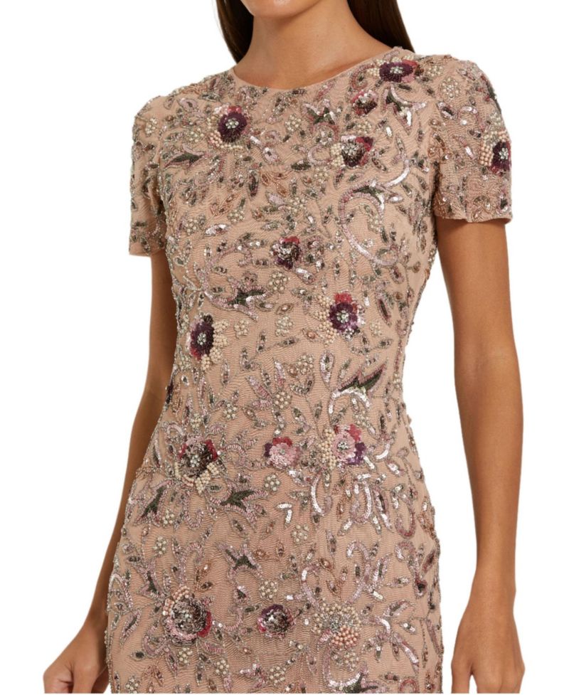 Women's Floral Embellished Short Sleeve Midi Dress