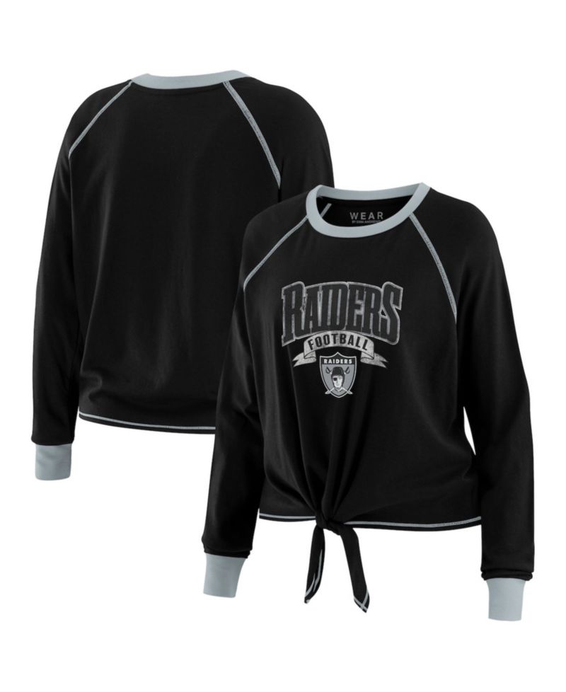 Women's Black/Gray Las Vegas Raiders Tie-Front Long Sleeve Top