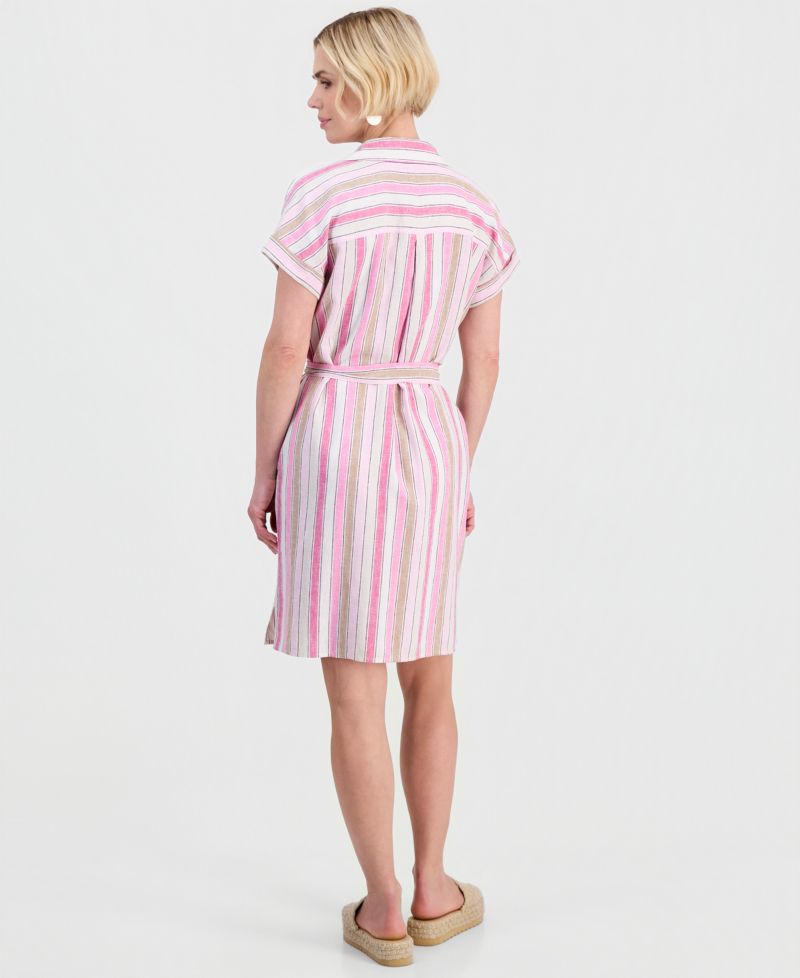 Petite Striped Short-Sleeve Shirtdress
