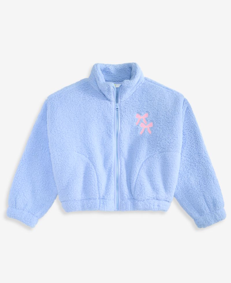 Girls' XS-XL Bow-Embroidery Faux-Sherpa Jacket