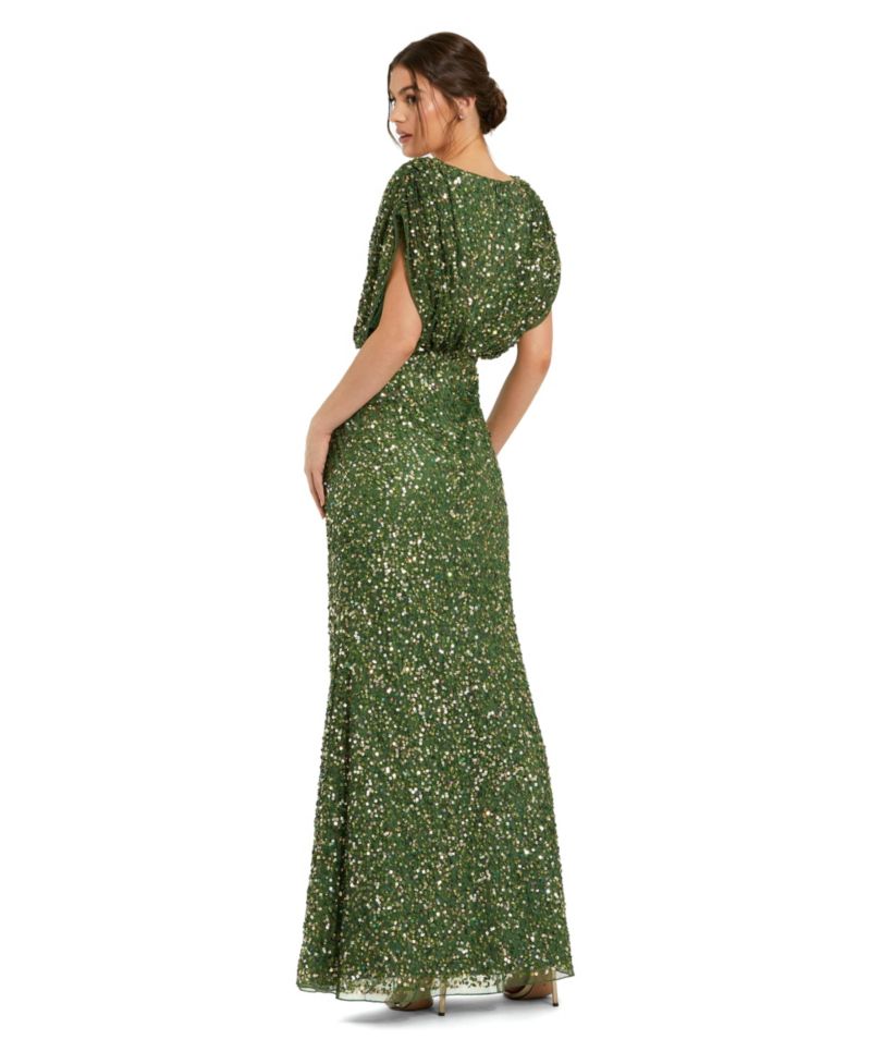 Women's Draped Sleeve V Neck Gown
