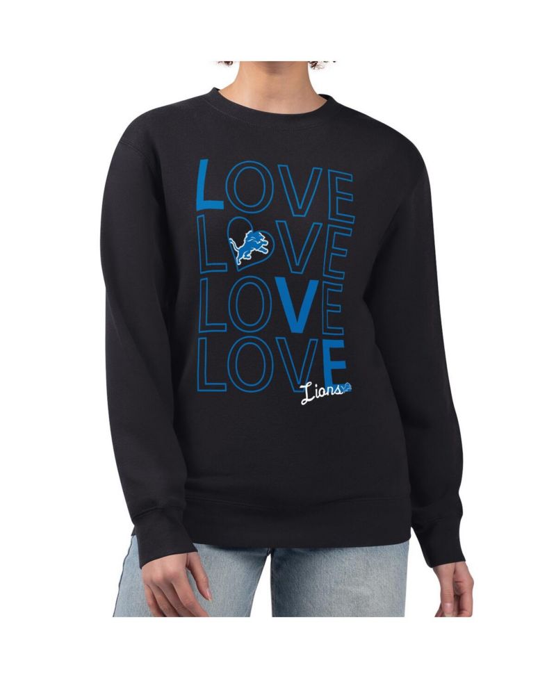 Women's Black Detroit Lions Lots of Love Graphic Fleece Pullover Sweatshirt