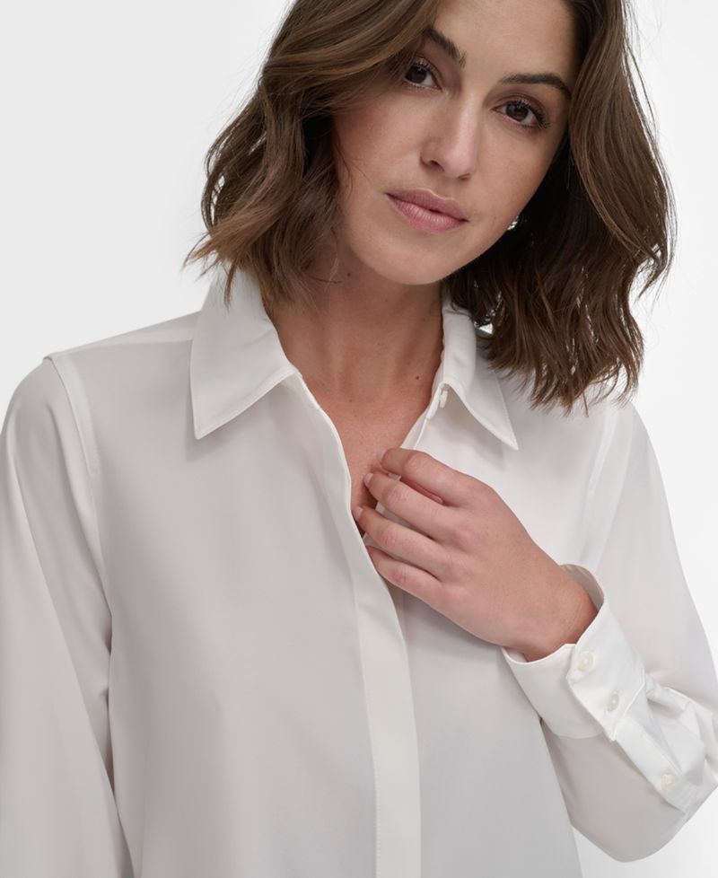 Petite Button-Front Blouse