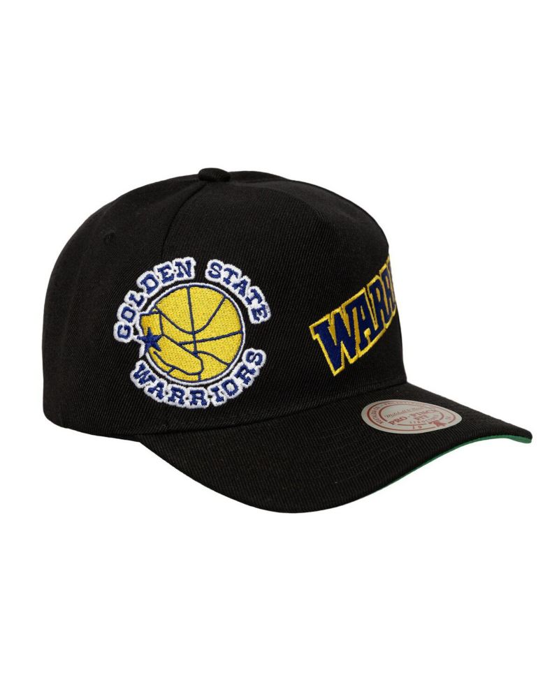 Mitchell Ness Men's Black Golden State Warriors Busted Logo Wordmark Wrap-Around Pro Pinch Adjustable Hat