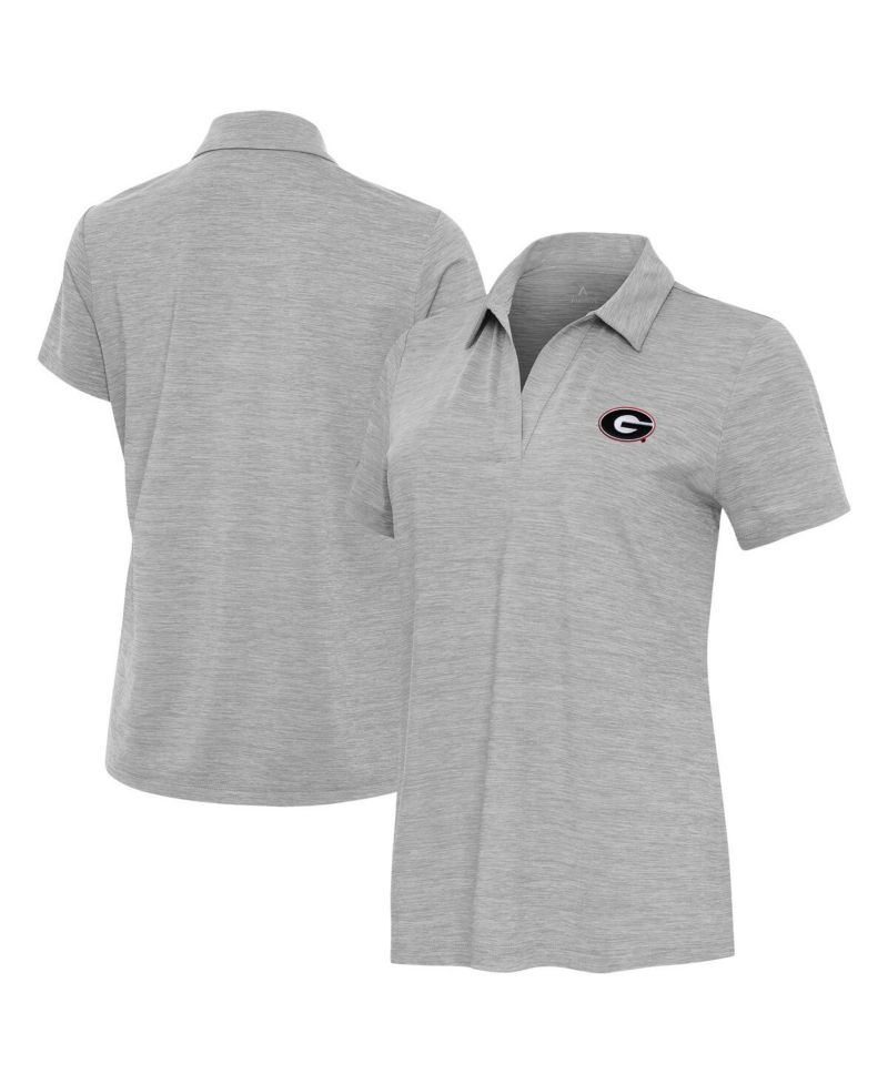 Women's Heather Gray Georgia Bulldogs Layout V-Neck Polo Shirt