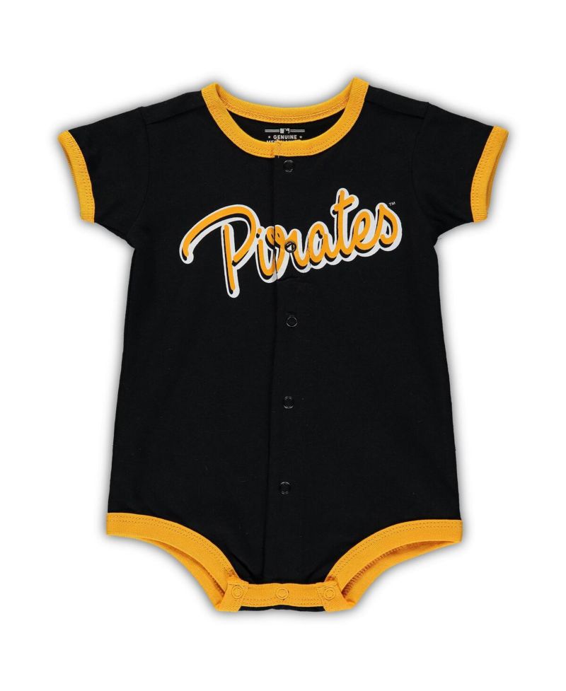 Newborn and Infant Boys and Girls Black Pittsburgh Pirates Stripe Power Hitter Romper