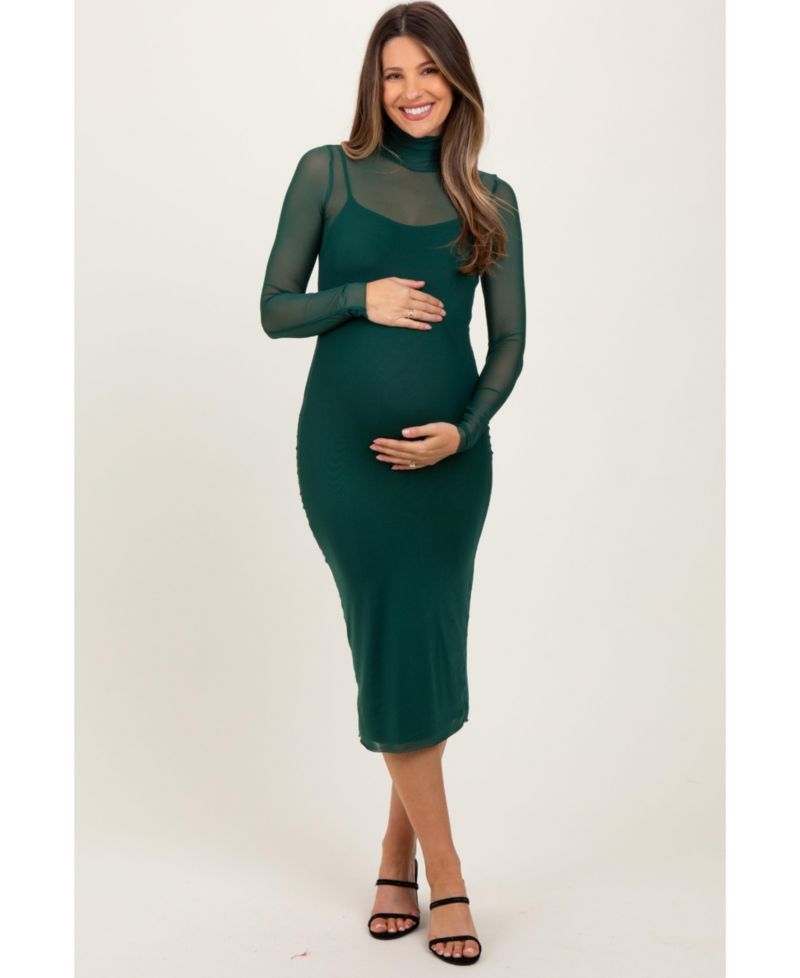 Women's Jade Mesh Overlay Fitted Midi Dress