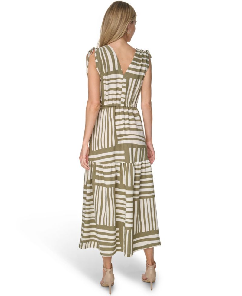 Women's Sleeveless V-Neck Printed Tiered Maxi Dress