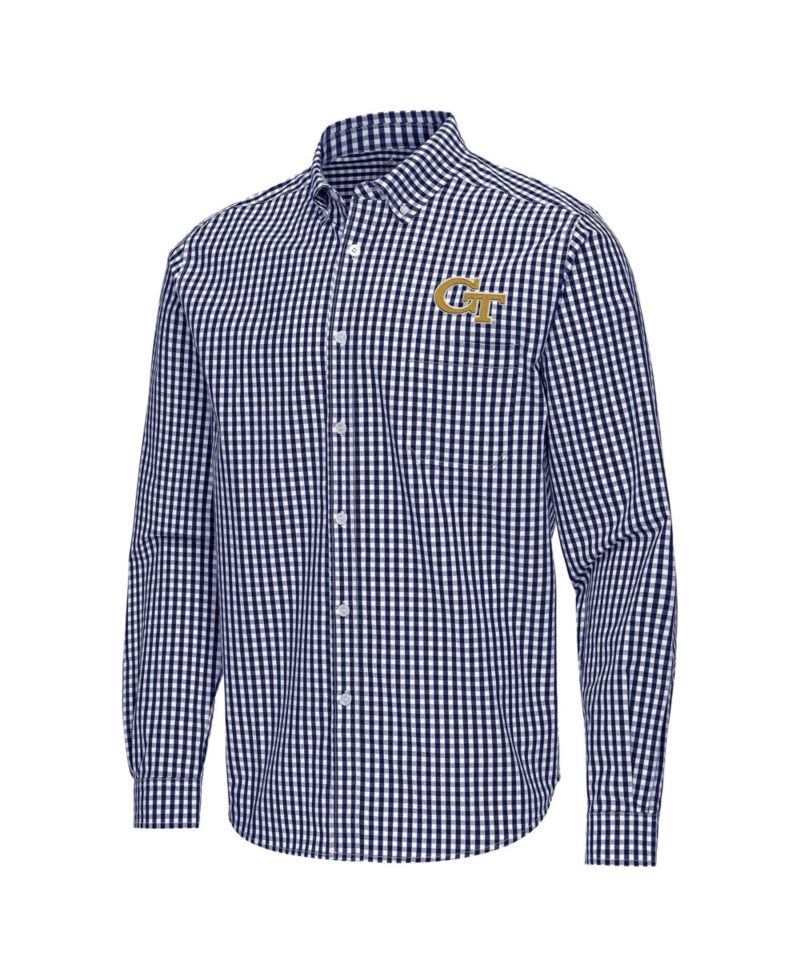 Men's Navy Georgia Tech Yellow Jackets Ellis Woven Tri-Blend Long Sleeve Button-Down Shirt