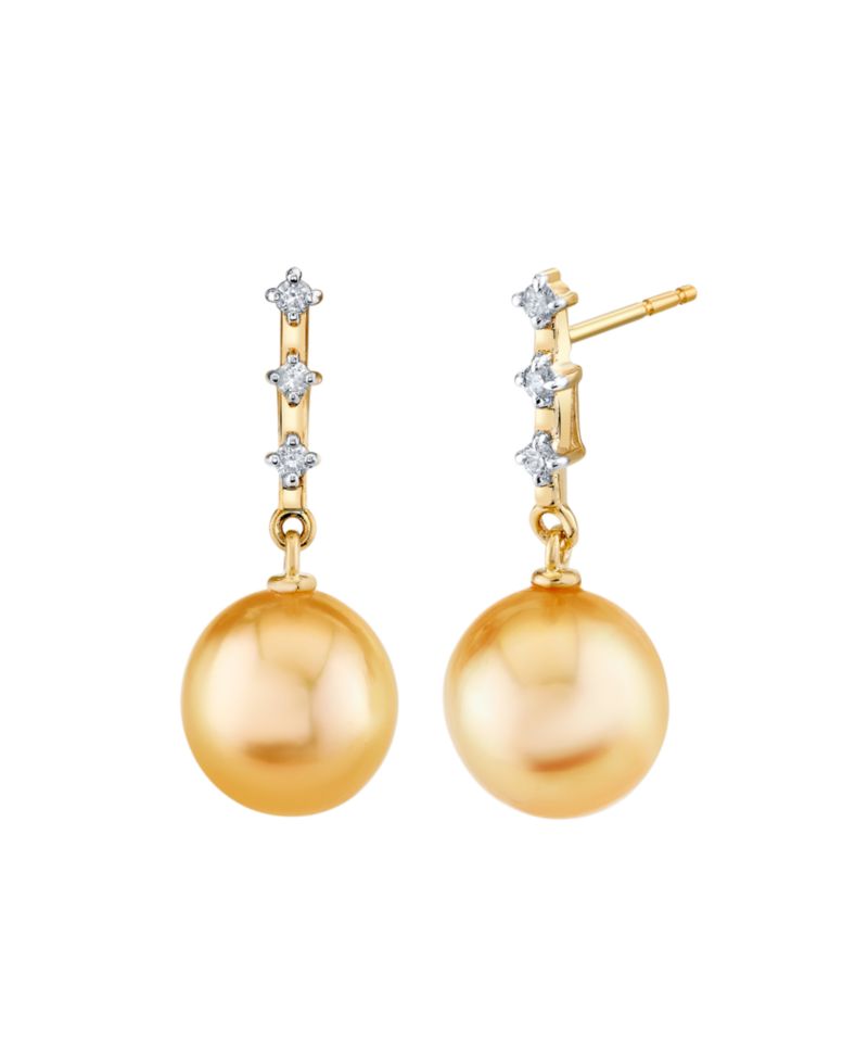 Cultured South Sea Pearl (9mm) & Diamond (1/10 ct. t.w.) Earrings in 10k Yellow Gold