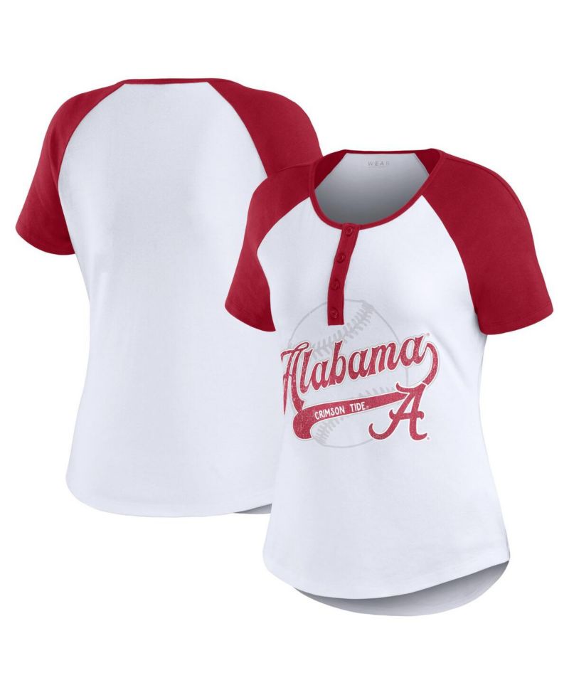 Women's White Alabama Crimson Tide Baseball Logo Raglan Henley T-Shirt