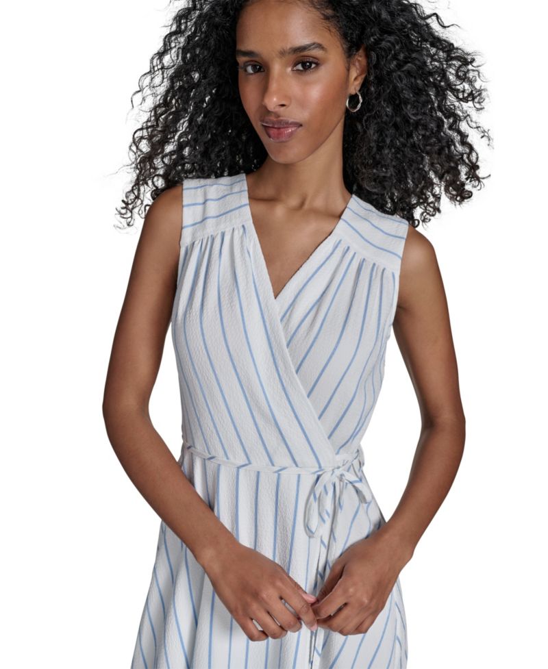 Women's Striped V-Neck Midi Dress