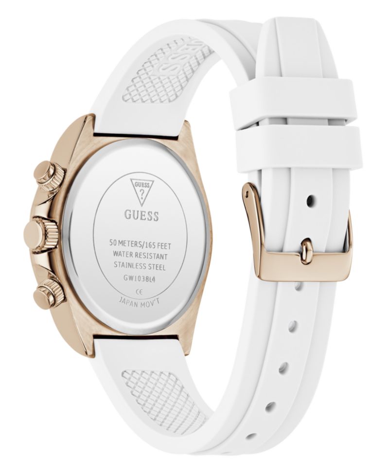 Women's Rose Gold-Tone White Silicone Multi-Function Watch, 36mm