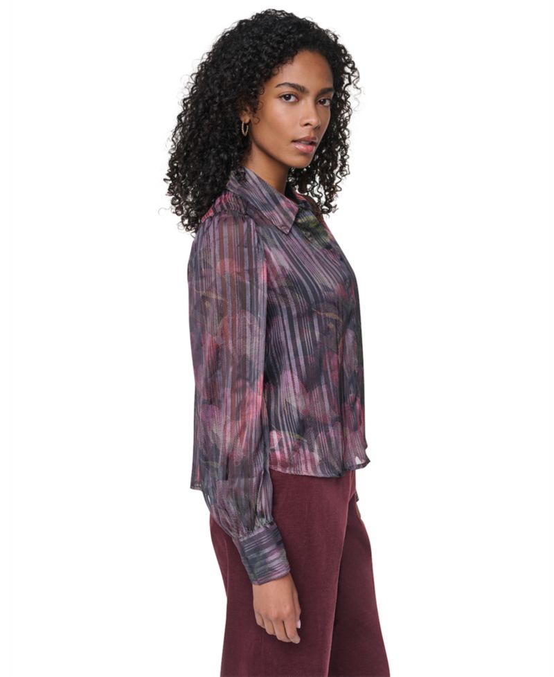 Petite Puff-Sleeve Button-Front Blouse